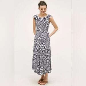 MAEVE the Mallorca Jersey Knit Maxi Dress in Blue Kaleidoscope Print Size Small